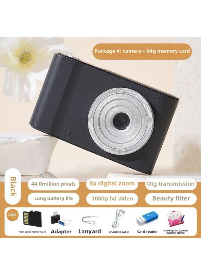 Generic Retro Self-timer Ccd HD Double-camera Student Party Entry-level Cute High-value Girl Travel Portable-Body Color:K3 Black* [front And Rear Camera + Photo Transfer + Music Listening] - 64g* High-speed Memory Card (can Take About 10,000 Photos)  - Image 1