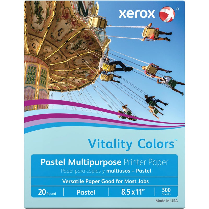 XeroxÂ® Vitality Colorsâ„¢ Multipurpose Printer Paper, Letter Paper Size, 20 Lb, 30% Recycled, Blue, Ream Of 500 Sheets