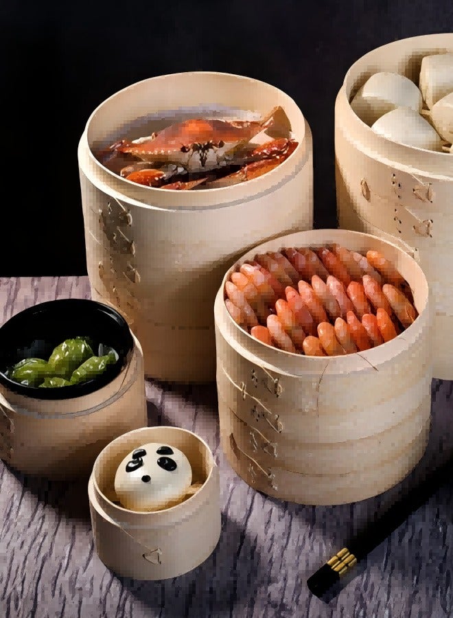 Natural Bamboo Steamer Basket - 2-3 Piece Set Dim Sum Bamboo Steamers, Great for Cooking - Image 2