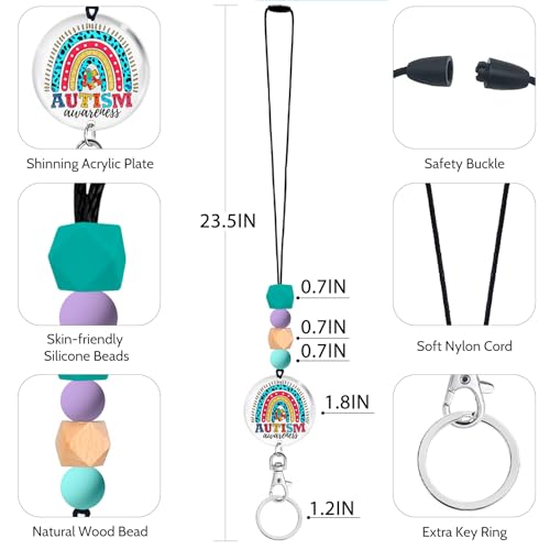 Mcapirivo Autism Awareness Lanyards for Id Badges and Keys, ID Badge Holder with Lanyard, Silicone Beaded Breakaway Keychain Lanyard for Women Teacher Nurse, ID Card Holder Name Badge Holder - Image 5