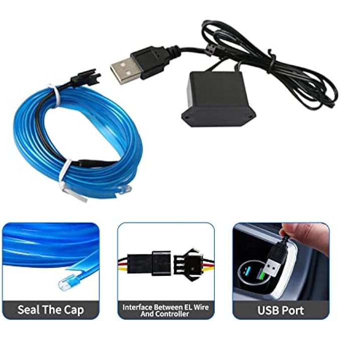 ميكينج تك شريط إضاءة داخلي للسيارة من El Wire LED مزود بمنفذ USB وأضواء نيون سلكية متوهجة من الأسلاك الكهربائية ومجموعة إضاءة محيطة لتزيين السيارة من الداخل بطول 5 أمتار و165 قدمًا - Image 2