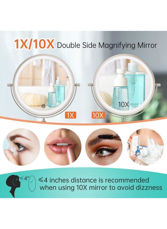 FUNTOUCH Rechargeable Wall Mounted Lighted Makeup Vanity Mirror 8 Inch Double Sided 1X 10X Magnifying Bathroom Mirror, 3 Color Lighting, Touch Screen Dimming, Extended Arm 360 Rotation Shaving Light up Mirror  - Image 4