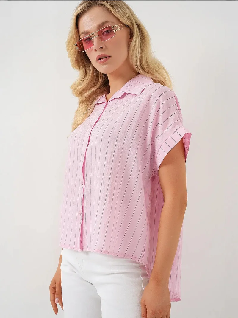 BIG DART BDART Striped Crop Shirt with Button Closure