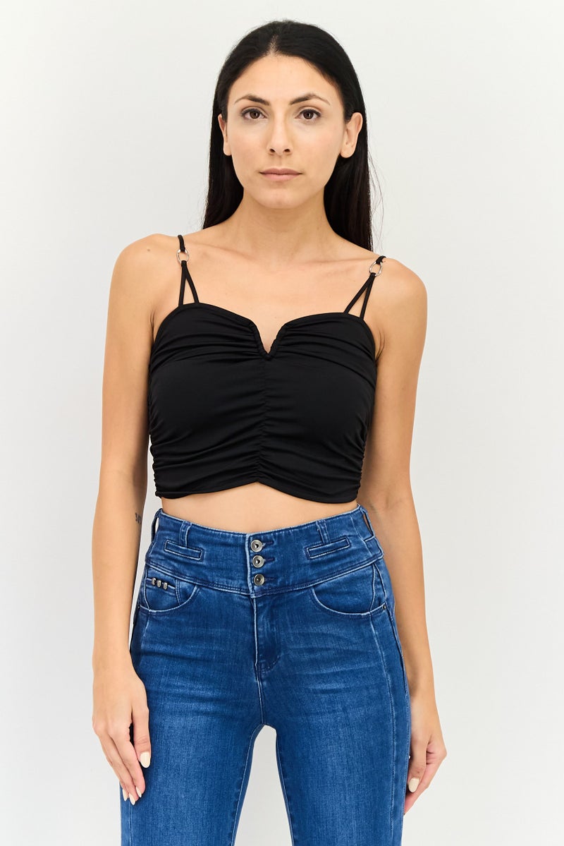 Bershka بلوزة بدون أكمام بتصميم قلب للنساء، سوداء - Image 1