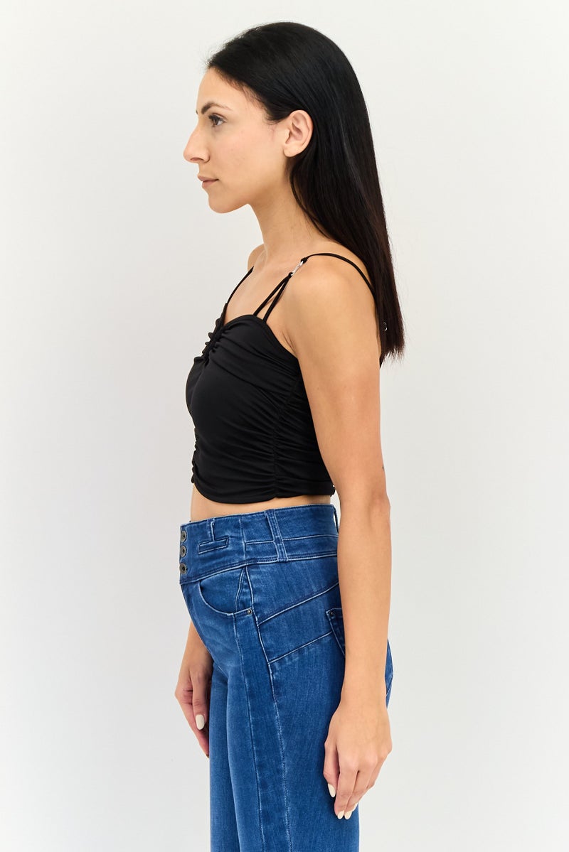 Bershka بلوزة بدون أكمام بتصميم قلب للنساء، سوداء - Image 4