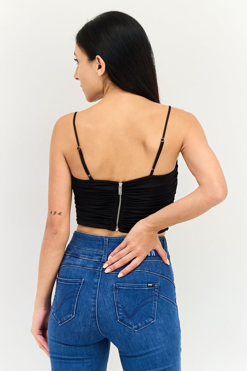 Bershka بلوزة بدون أكمام بتصميم قلب للنساء، سوداء - Image 3