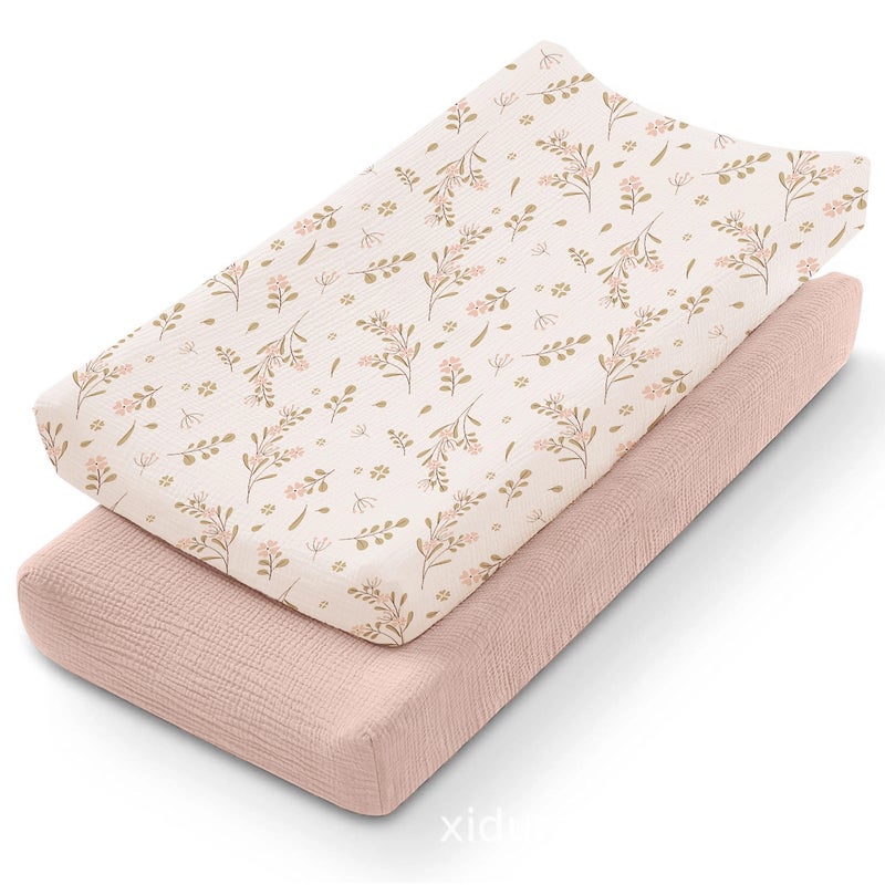 Baby Care Table Changing Cover 2-Piece Set Muslin Breathable Cotton Yarn Care Pad Removable Changing Cover - Image 4