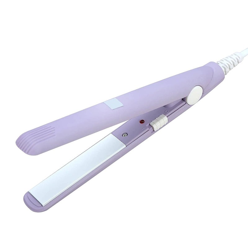 comfrt Hair Curler, 4 Colors 2 in 1 Mini Hair Straightener Ceramic Tourmaline Plate Beauty Flat Iron Heating Curler for All Hair Types(Purple-US) - Image 1