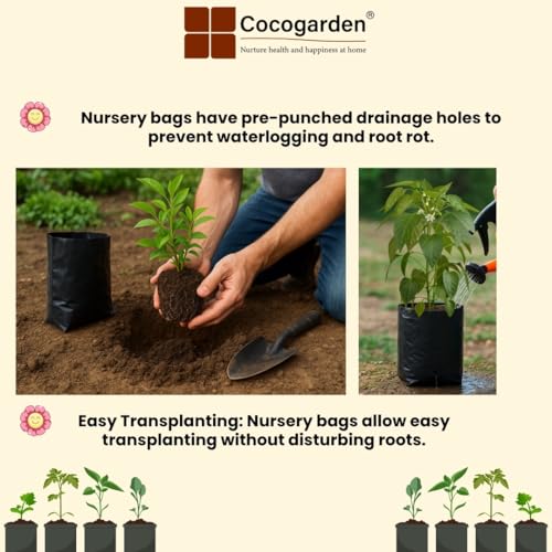 cocogarden Plastic UV Protected Poly Grow Bag for Seedling Nursery Cover Plant Bags (Black, 12 x 12 inch) - Pack of 20 | for Terrace and Balcony Gardening, Kitchen Vegetable and Flowering Plants - Image 5