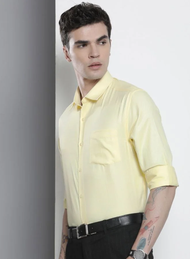 The Indian Garage Co Men Slim Fit Solid Full Sleeves Cutaway Collar Formal Shirt