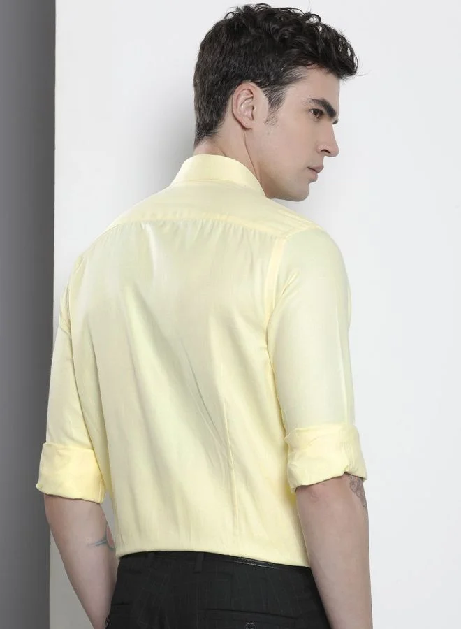 The Indian Garage Co Men Slim Fit Solid Full Sleeves Cutaway Collar Formal Shirt