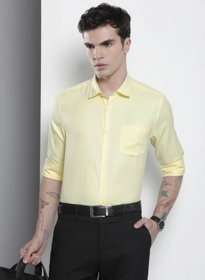 The Indian Garage Co Men Slim Fit Solid Full Sleeves Cutaway Collar Formal Shirt