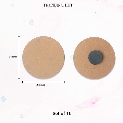 TRENDING HUT DIY MDF Wood Sheet Round Craft Magnet - Plain MDF Fridge Magnet Blanks Cutouts - Set of 10 with 3mm - 3in Diameter for Painting Wooden Sheet Craft, Decoupage, Resin Art Work & Decoration - Image 5