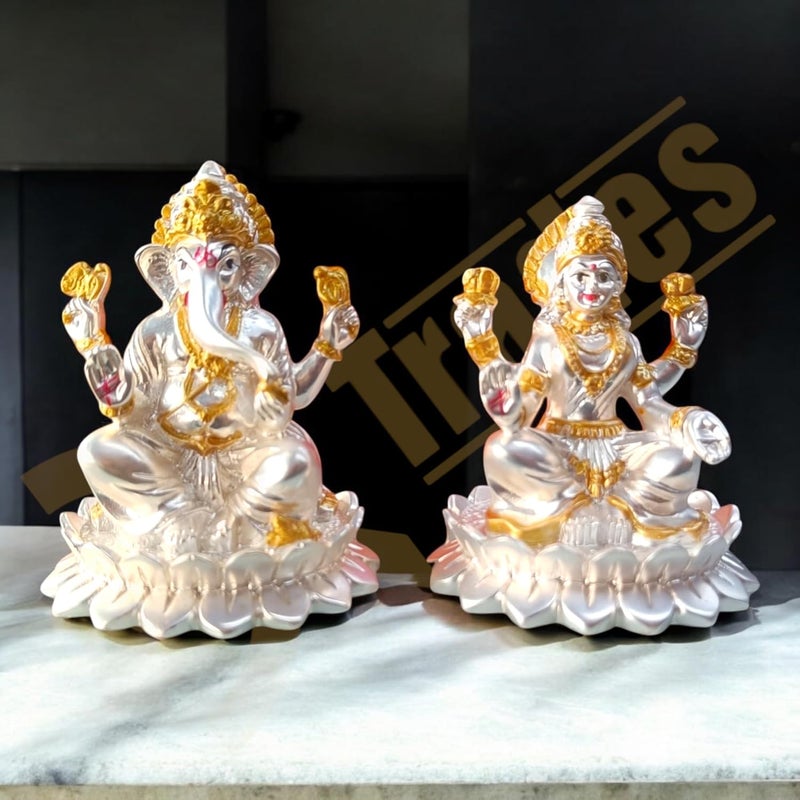 DK trades DK trades Pure Gold and Silver Coated Beautiful and Detailed Murti Idol for Pooja Divine Laxmi Ganesh Ji Idol Symbolizing Prosperity and Wealth Laxmi Ganesh Ji  - Image 5