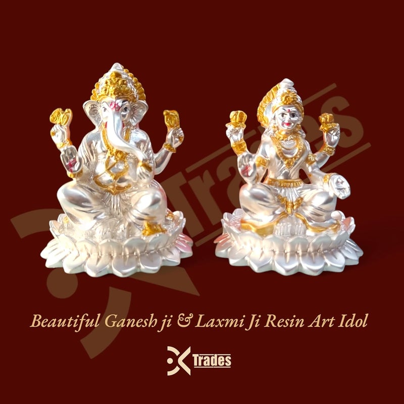 DK trades DK trades Pure Gold and Silver Coated Beautiful and Detailed Murti Idol for Pooja Divine Laxmi Ganesh Ji Idol Symbolizing Prosperity and Wealth Laxmi Ganesh Ji  - Image 3