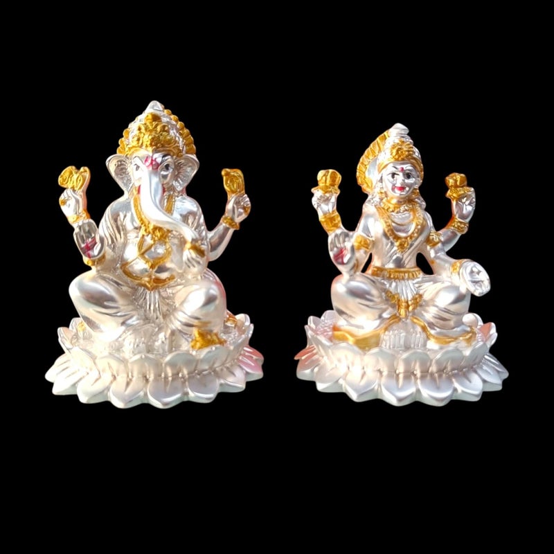 DK trades DK trades Pure Gold and Silver Coated Beautiful and Detailed Murti Idol for Pooja Divine Laxmi Ganesh Ji Idol Symbolizing Prosperity and Wealth Laxmi Ganesh Ji  - Image 2