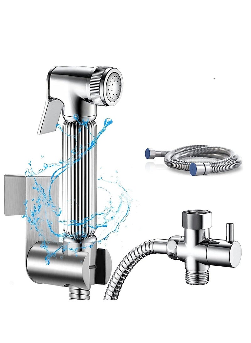 Y&D Handheld Bidet Sprayer for Toilet-Adjustable Water Pressure Control with Hose Feminine Wash, Stainless Steel Brushed Nickel Cloth Diaper Toilet Baby Wash  - Image 1