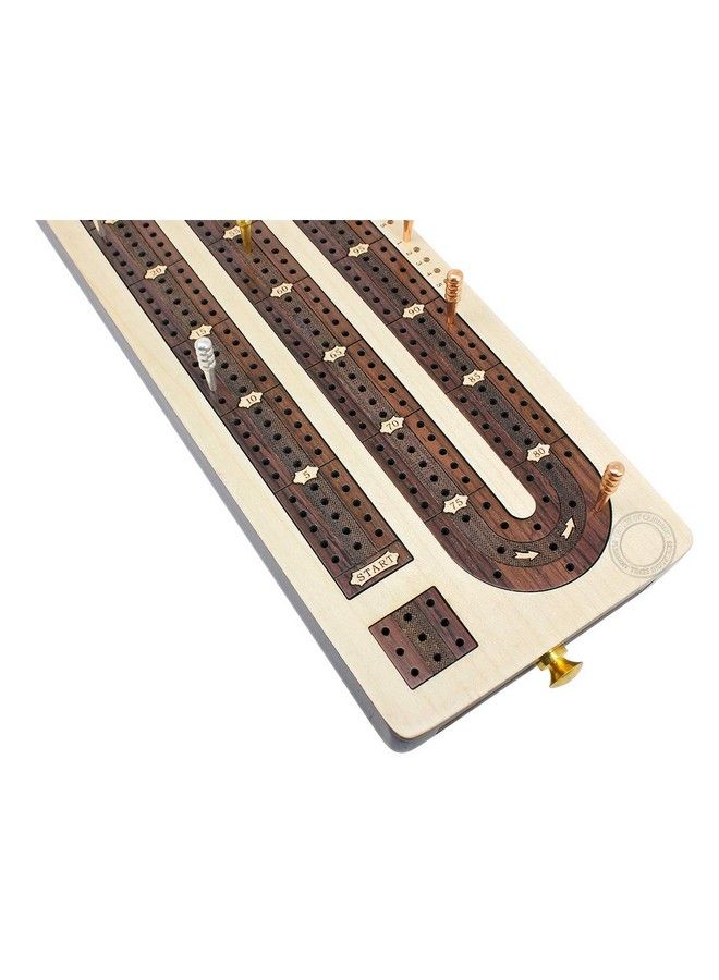 House of Cribbage 3 Track Continuous Cribbage Board Inlaid In Rosewood Maple Wood Size: 12.5 Inches Storage Drawer For Cribbage Pegs - Image 5