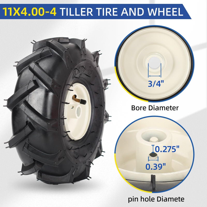 GICOOL 11x4.00-4" Tiller Tire and Wheel, 3/4" Axle Size, 3-1/8" Centered Hub, Compatible with Craftsman & Troy-Bilt Tiller Replacement - Image 3