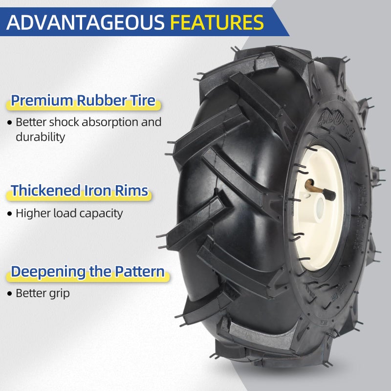 GICOOL 11x4.00-4" Tiller Tire and Wheel, 3/4" Axle Size, 3-1/8" Centered Hub, Compatible with Craftsman & Troy-Bilt Tiller Replacement - Image 4