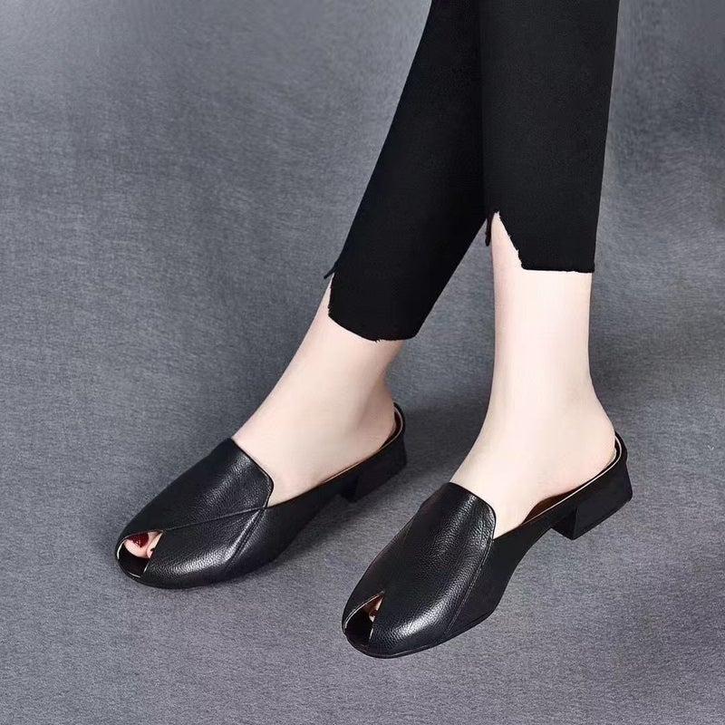 Selling Fashionable Thick-Heeled Toe-Toe Sandals And Slippers, Single Shoes, Commuting Loafers, Mother'S Shoes - Image 1