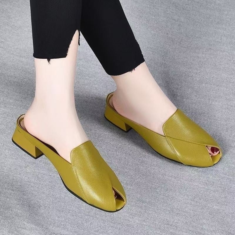 Selling Fashionable Thick-Heeled Toe-Toe Sandals And Slippers, Single Shoes, Commuting Loafers, Mother'S Shoes - Image 4