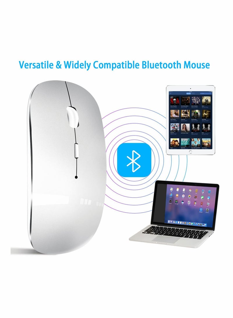 SYOSI Bluetooth Mouse, Rechargeable Wireless Mouse for MacBook Pro/Air/iPad/Laptop/PC/Mac/Computer, Silver - Image 3