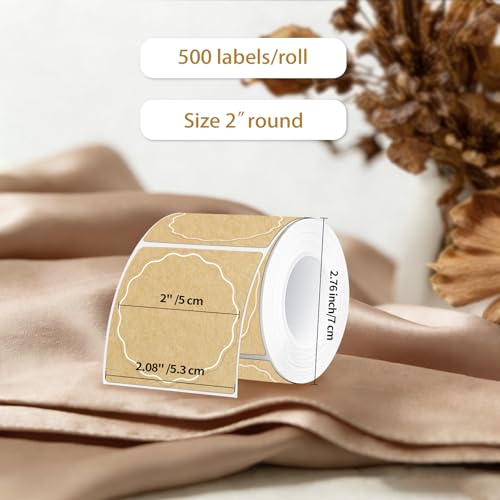 Aurtho 2 Inch Round Thermal Labels, Kraft Flower Thermal Sticker Labels for Small Business, Logo Design, Baking, 500 Sheets/1 Roll - Image 3