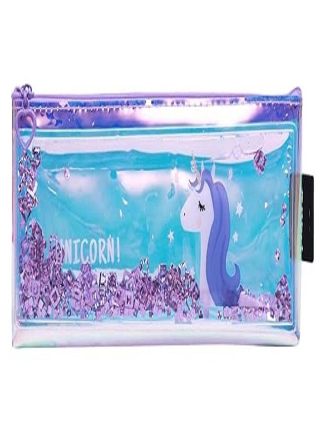 INSTABUYZ Unicorn Glitter Pencil Pouch with Zipper - Holographic Pencil Case for School Girls Kids - Large Capacity Pen Pencil Stationery Organizer Pouch (Blue Unicorn) - Image 1