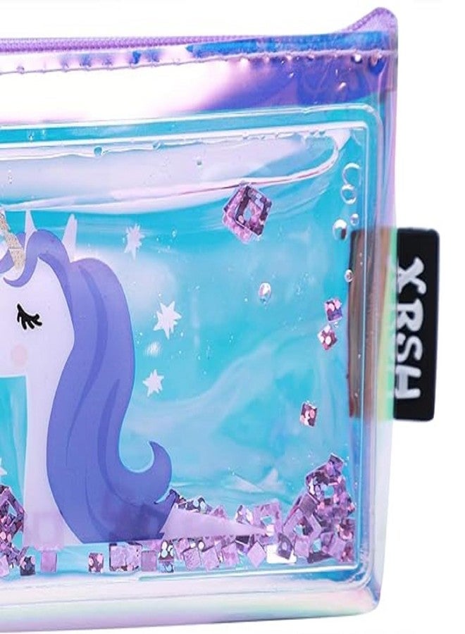 INSTABUYZ Unicorn Glitter Pencil Pouch with Zipper - Holographic Pencil Case for School Girls Kids - Large Capacity Pen Pencil Stationery Organizer Pouch (Blue Unicorn) - Image 2