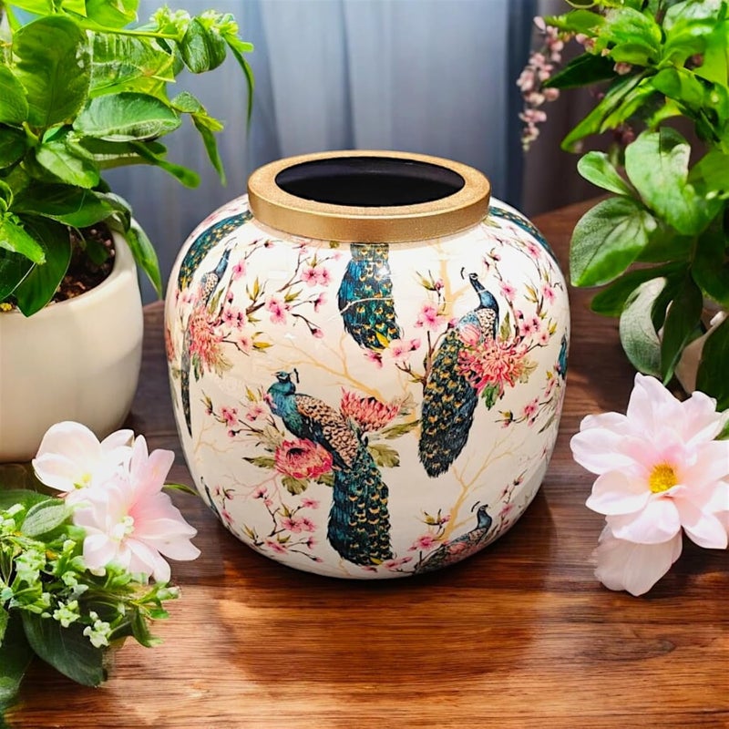 The Artage مزهرية الزهور المعدنية من أرتاج بعمل مينا - قطعة ديكور غير قابلة للكسر لمركز الطاولة ورف العرض في غرفة المعيشة - Image 2