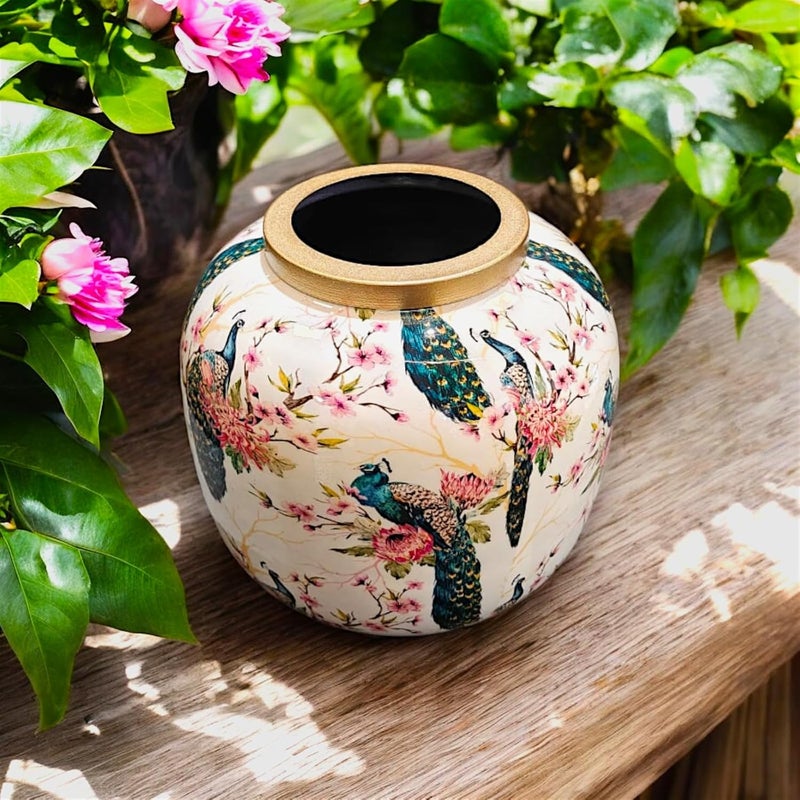 The Artage مزهرية الزهور المعدنية من أرتاج بعمل مينا - قطعة ديكور غير قابلة للكسر لمركز الطاولة ورف العرض في غرفة المعيشة - Image 1