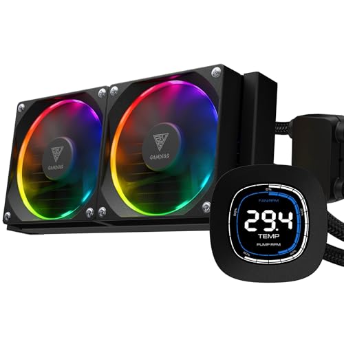 GAMDIAS 240mm CPU Liquid Cooler AIO w/ 2.1" Display & Customized Software, CPU Water Cooler w/Thick Radiator and ARGB PWM 2X 120mm Computer PC Case Fans, Compatible w/Intel 1700/1200 & AMD AM5/AM4 - Image 1