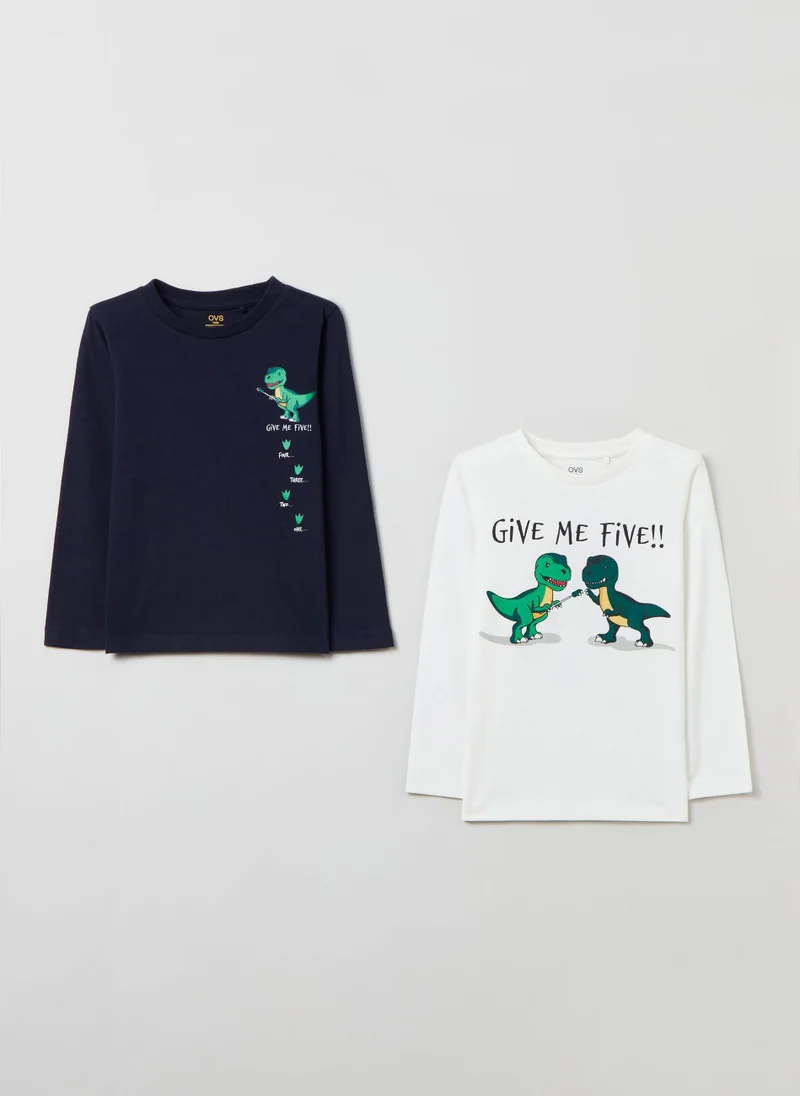 او في اس Two-pack, long-sleeved, printed T-shirt