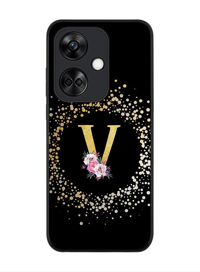 Stylizedd Rugged Black Edge case for OnePlus Nord CE3 / Oppo K11, Slim fit Flexible   Custom Monogram Initial Letter Floral Pattern Alphabet - V (Black) - Image 1