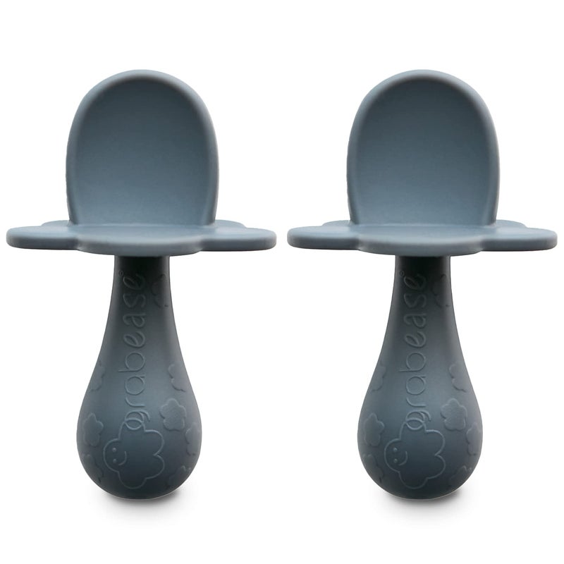 Grabease Baby Silicone Spoon Set for BabyLed Weaning First Stage SelfFeeding Soft Safe 100 FoodGrade Silicone BPA PVC Latex PhthalatesFree and Dishwasher Safe Set of 2 Gray Spoons
