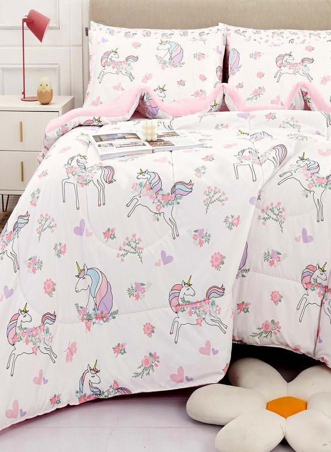 Viviland Kids Full Bedding Sets for Girls, Soft Full Comforter Set with Sheets, 7 Pieces Microfiber Bed in a Bag, White Unicorn - Image 1