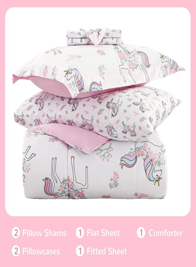 Viviland Kids Full Bedding Sets for Girls, Soft Full Comforter Set with Sheets, 7 Pieces Microfiber Bed in a Bag, White Unicorn - Image 2
