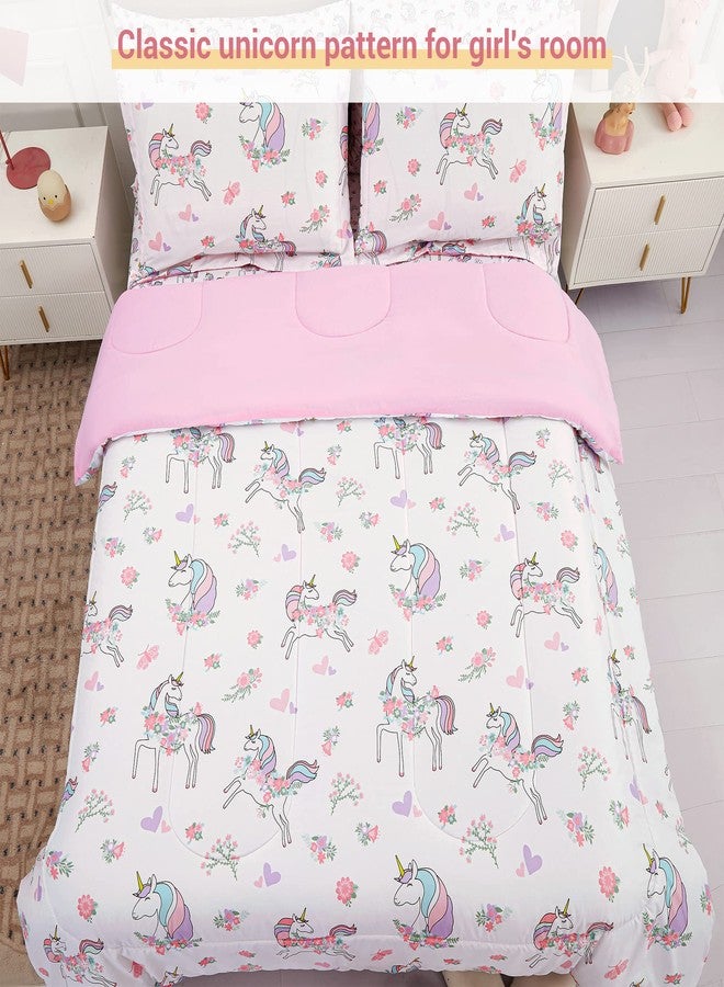Viviland Kids Full Bedding Sets for Girls, Soft Full Comforter Set with Sheets, 7 Pieces Microfiber Bed in a Bag, White Unicorn - Image 5