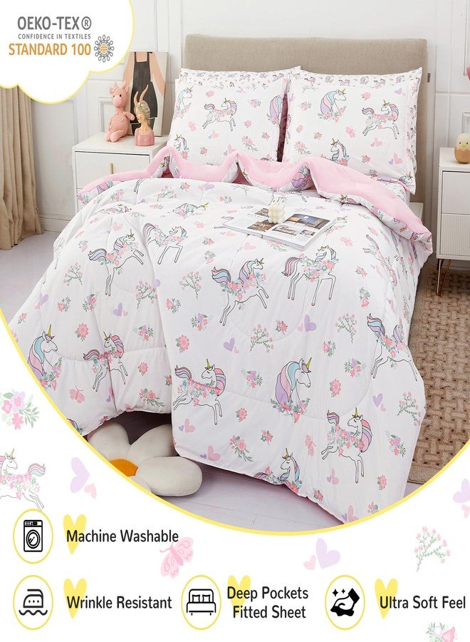 Viviland Kids Full Bedding Sets for Girls, Soft Full Comforter Set with Sheets, 7 Pieces Microfiber Bed in a Bag, White Unicorn - Image 4