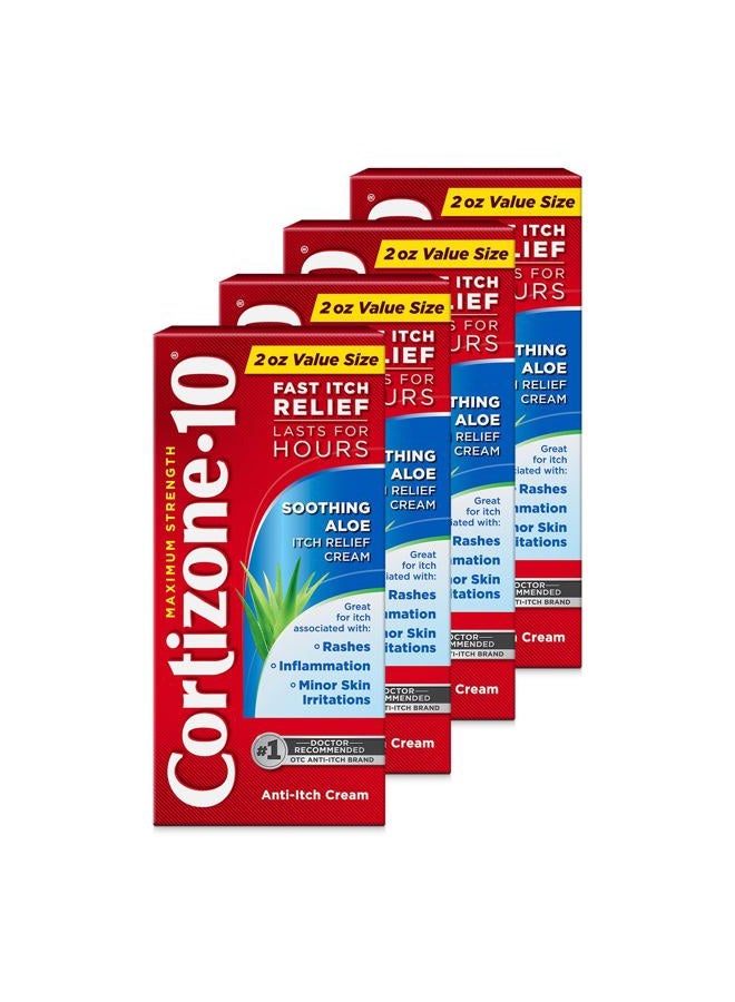 Cortizone 10 Cortizone-10 Maximum Strength Soothing Aloe Itch Relief Cream, 1% Hydrocortisone, Fast-Acting, Anti-Itch Cream for Bug Bites, Rash, Eczema, Psoriasis, Poison Ivy, Oak, Sumac, 2 oz (Pack of 4) - Image 1