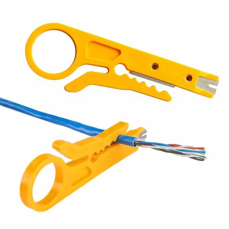 Portable Wire Stripper and Network Cable Crimping Tool, Dual Function, Yellow - Image 2