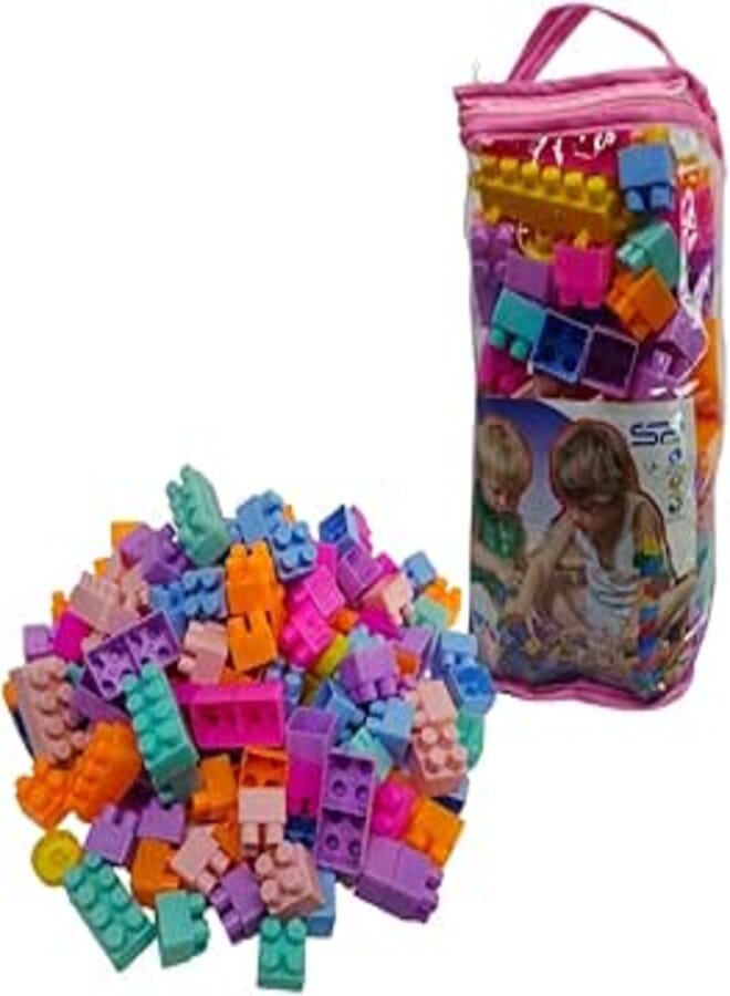 Kids Building Blocks Set, Durable Plastic Blocks Bright Colors, Unlimited Creative Designs, Attractive Transparent Bag, Easy to Carry and Store (Jumbo Size 150pcs, 150) 