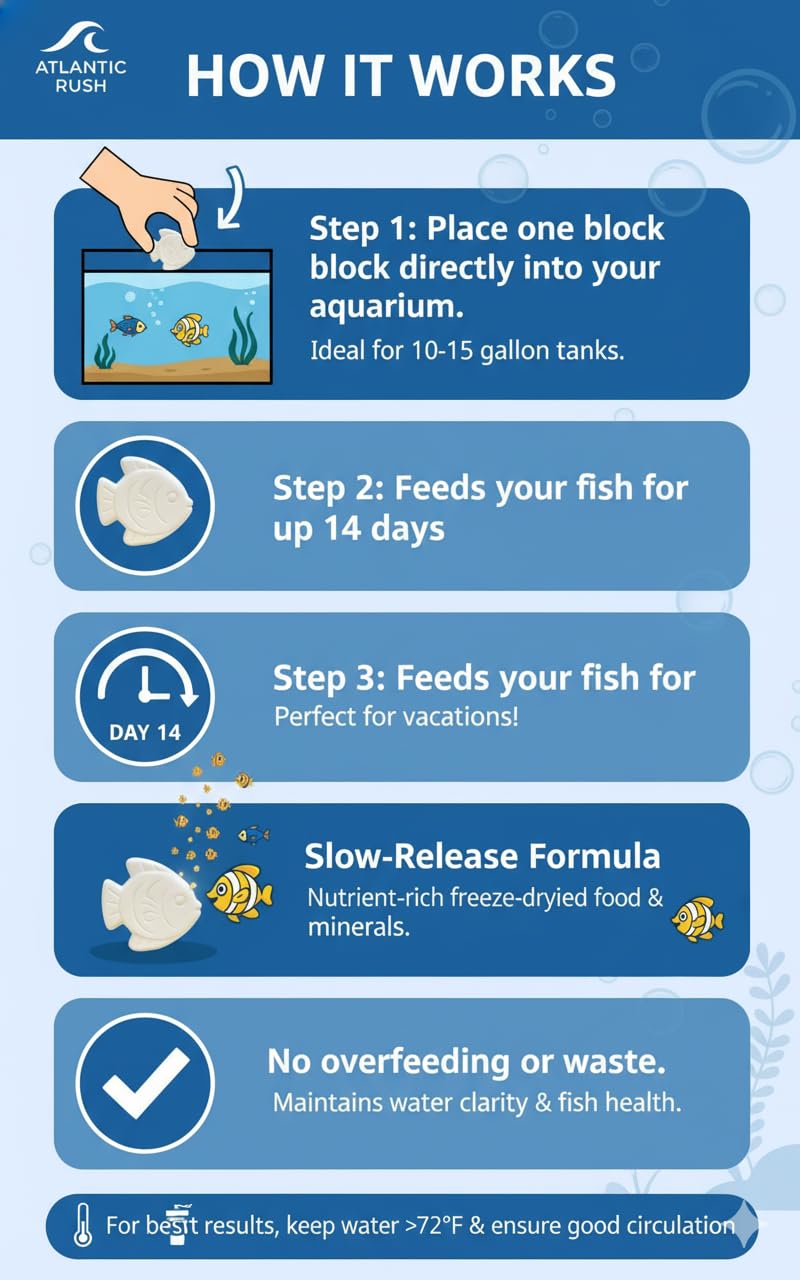 Atlantic Rush Vacation Feeder for Aquarium - 14 Day Feeder Block - Slow Release Fish Food for Betta, Goldfish & Tropical Fish - Aquatic Pet Tank Food (1 Pack of 2 Blocks) - Image 4