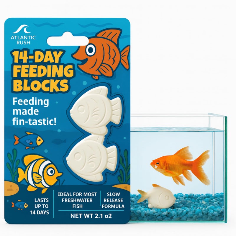 Atlantic Rush Vacation Feeder for Aquarium - 14 Day Feeder Block - Slow Release Fish Food for Betta, Goldfish & Tropical Fish - Aquatic Pet Tank Food (1 Pack of 2 Blocks) - Image 1