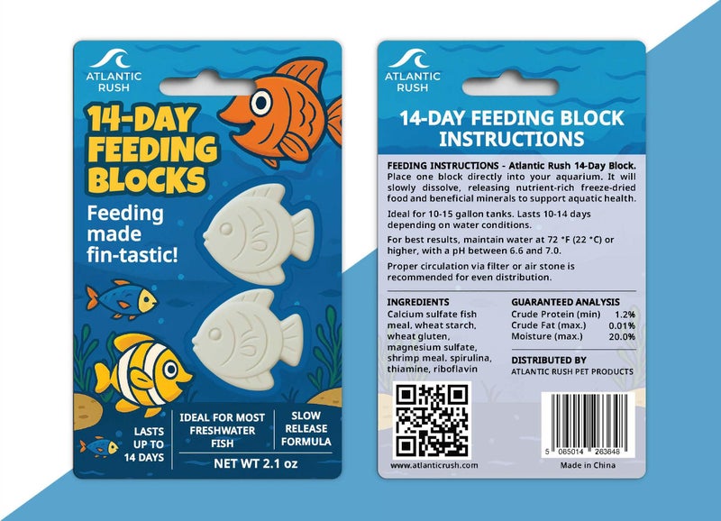 Atlantic Rush Vacation Feeder for Aquarium - 14 Day Feeder Block - Slow Release Fish Food for Betta, Goldfish & Tropical Fish - Aquatic Pet Tank Food (1 Pack of 2 Blocks) - Image 3