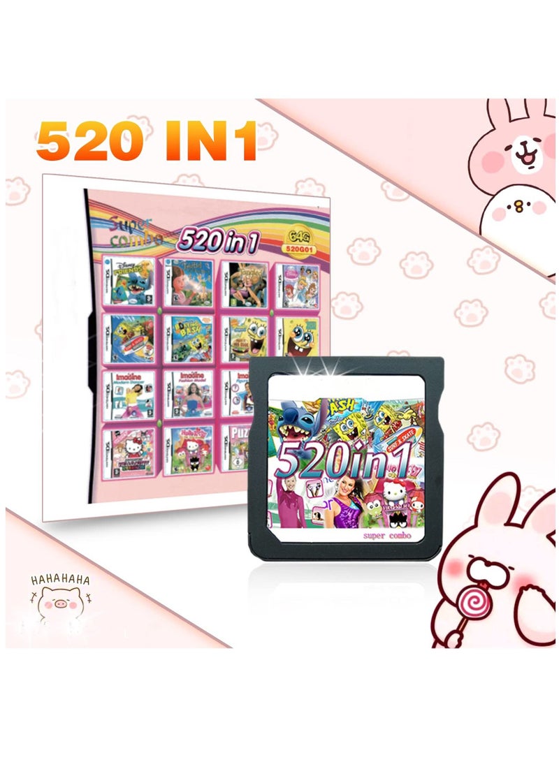 SYOSI 520 in-1 Game Card, Super Combo Game Cartridge, Game Card Containing 520 Classic Nostalgic Games, Game Pack Card Super Combo, Suitable for Most DS / 2DS / 3DS Console of Game Consoles - Image 1
