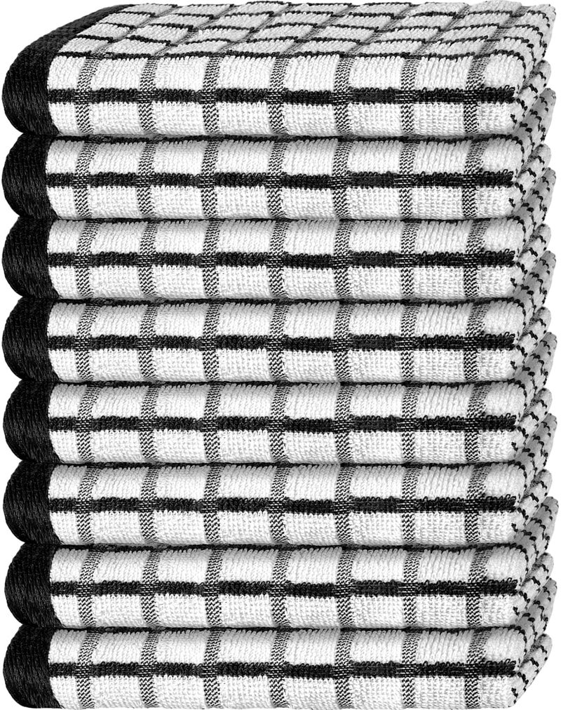 White Classic Premium Dish Towels for Kitchen with Hanging Loop 8 Pack Heavy Duty Absorbent 100 Cotton 410 GSM Terry Kitchen Towels 16x26 Black