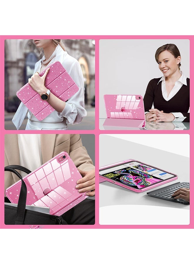 iPad case for iPad (A16) 11th Generation 11 inch (2025) / iPad 10th Generation 10.9 inch（2022） | Trifold stand with pen slot | Acrylic transparent back panel for drop resistance Glittering Sparkly Shockproof Cover(Rose red) - Image 4