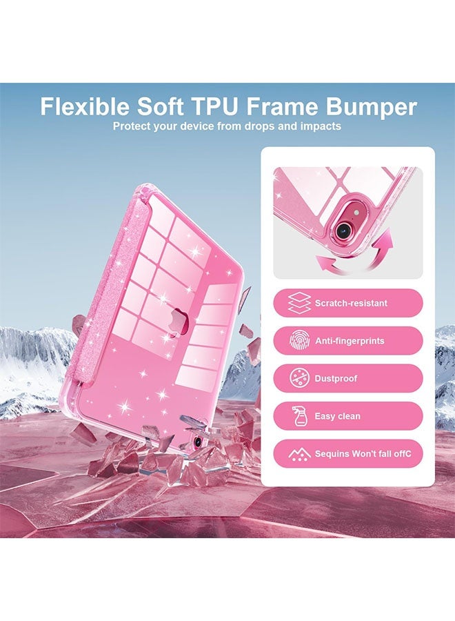iPad case for iPad (A16) 11th Generation 11 inch (2025) / iPad 10th Generation 10.9 inch（2022） | Trifold stand with pen slot | Acrylic transparent back panel for drop resistance Glittering Sparkly Shockproof Cover(Rose red) - Image 5